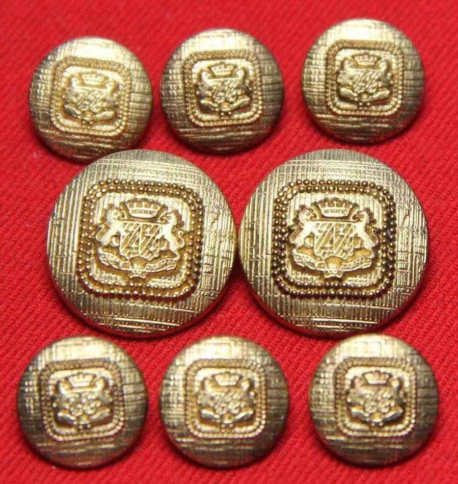 Vintage J.G. Hook Blazer Buttons Set Gold Metal Alloy Double Lion Crown Shield Shank Men's