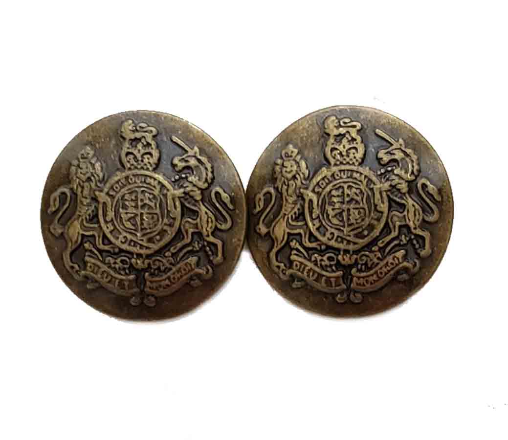 Two Jos A Bank Dome Blazer Buttons Antique Gold Brass Lion Unicorn Shield Men's