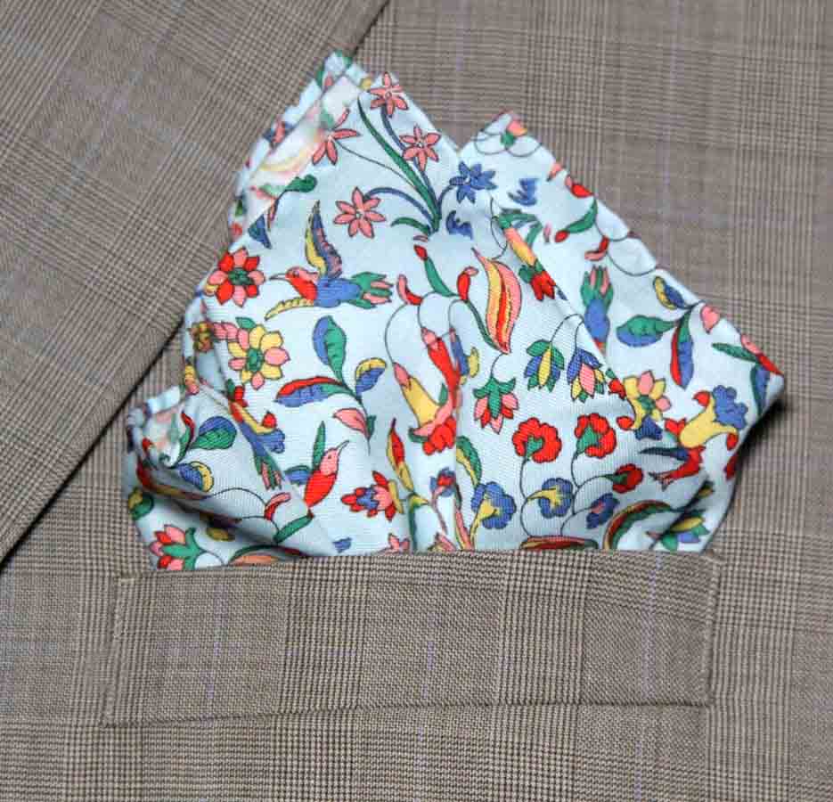 New Hand Stitched Cotton Pocket Square Liberty of London Flora & Fauna Fabric Birds Floral Men's New Hand Stitched Cotton Pocket Square Liberty of London Flora & Fauna Fabric Birds Floral Men's
