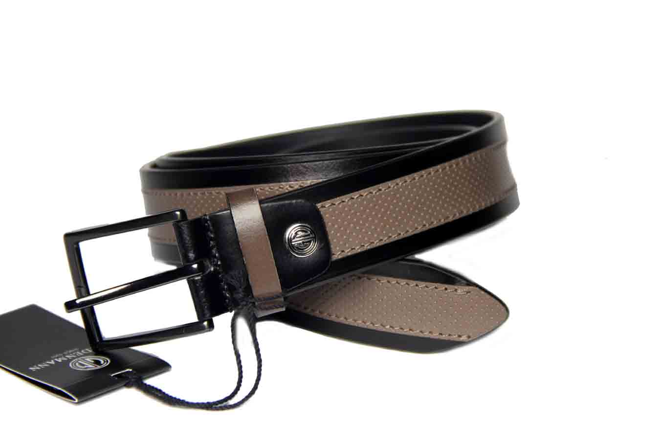 Lindenmann Germany Leather Belt Black Taupe Men's Size 44 or 115 cm