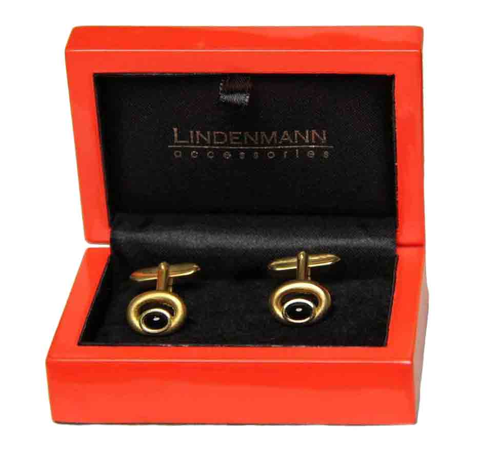 Lindenmann Cufflinks Gold Cats Eye Black Brass Men's