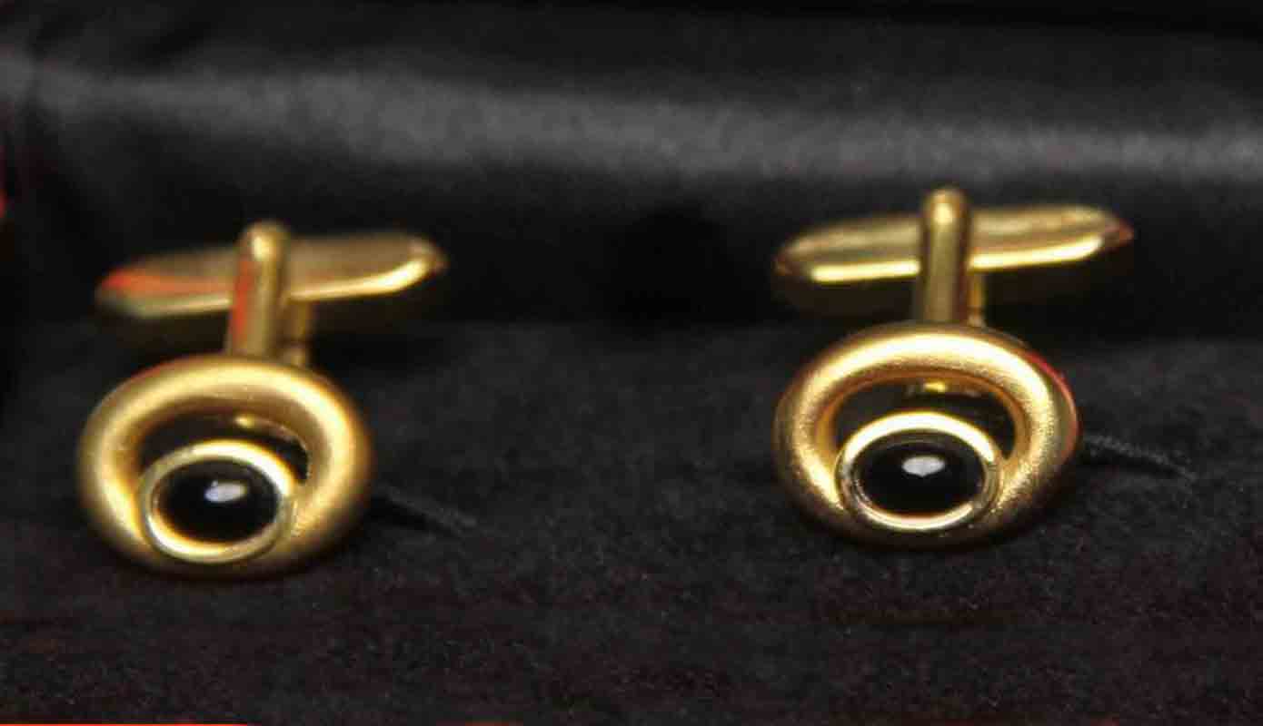 Lindenmann Cufflinks Gold Cats Eye Black Brass Men's Lindenmann Cufflinks Gold Cats Eye Black Brass Men's