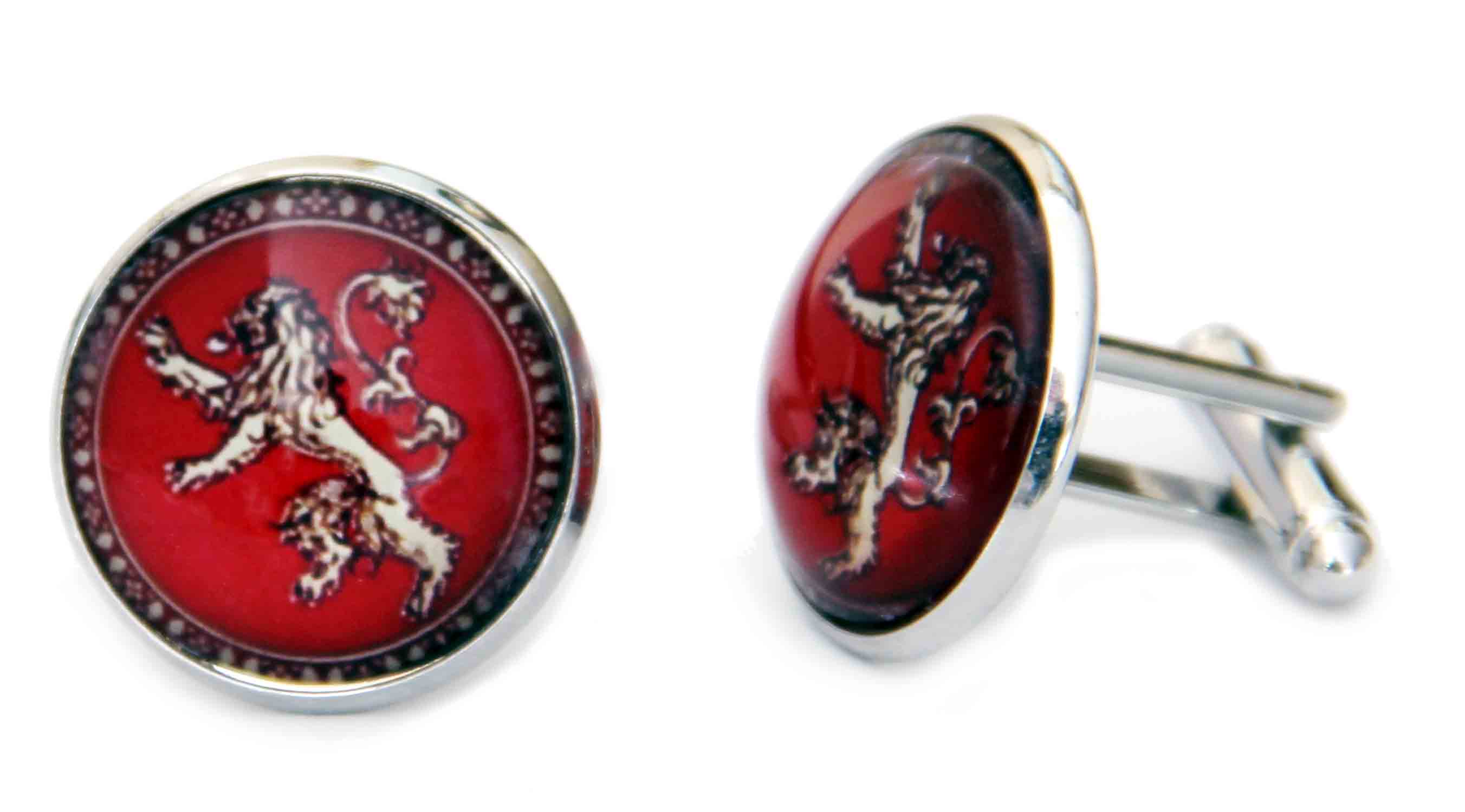 Gascoigne Cufflinks Heraldic Lion Metal Alloy Silver Red Men's