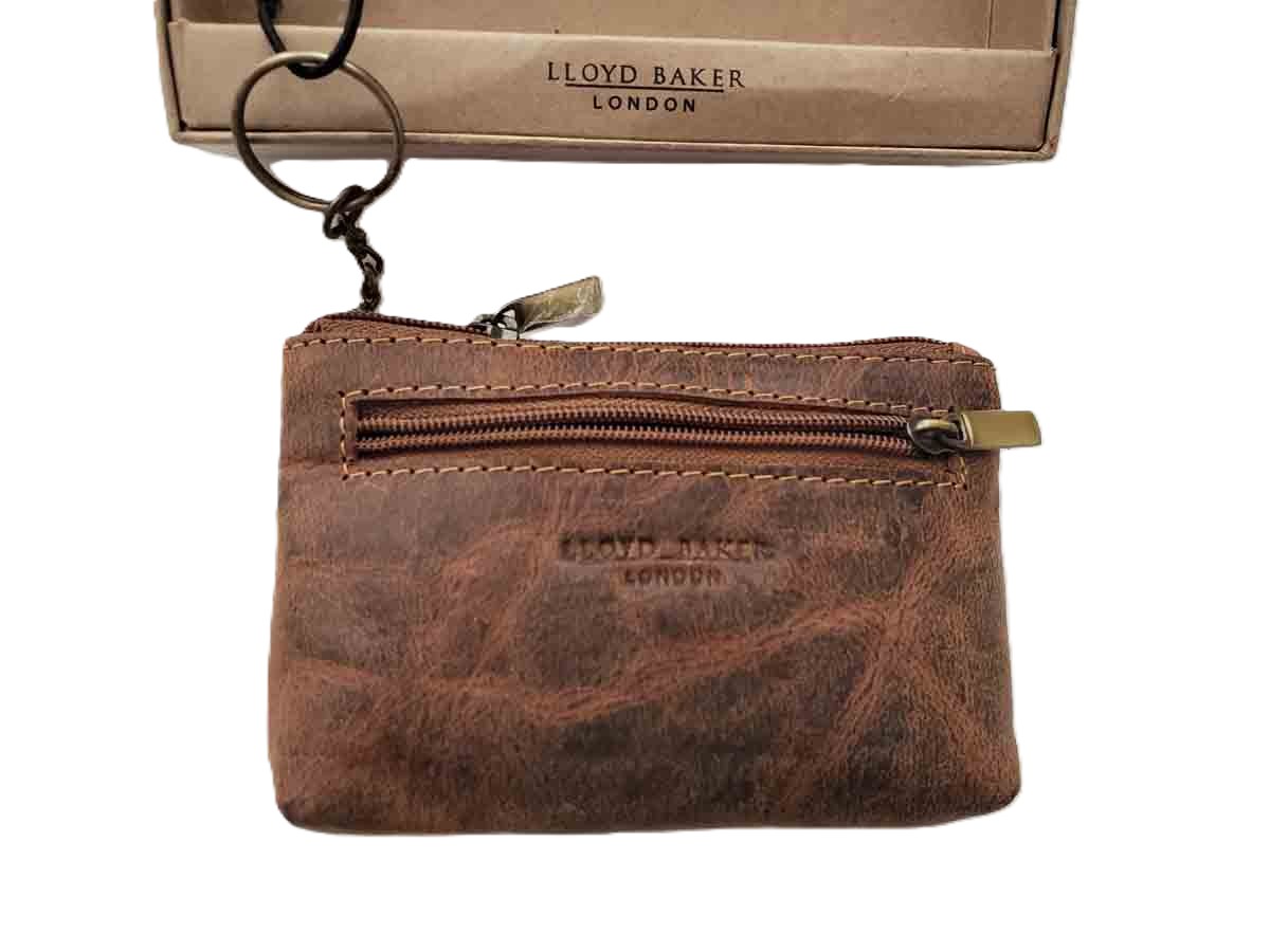 Lloyd Baker London Brown Leather Change Purse With Key Ring Zip Top Men's