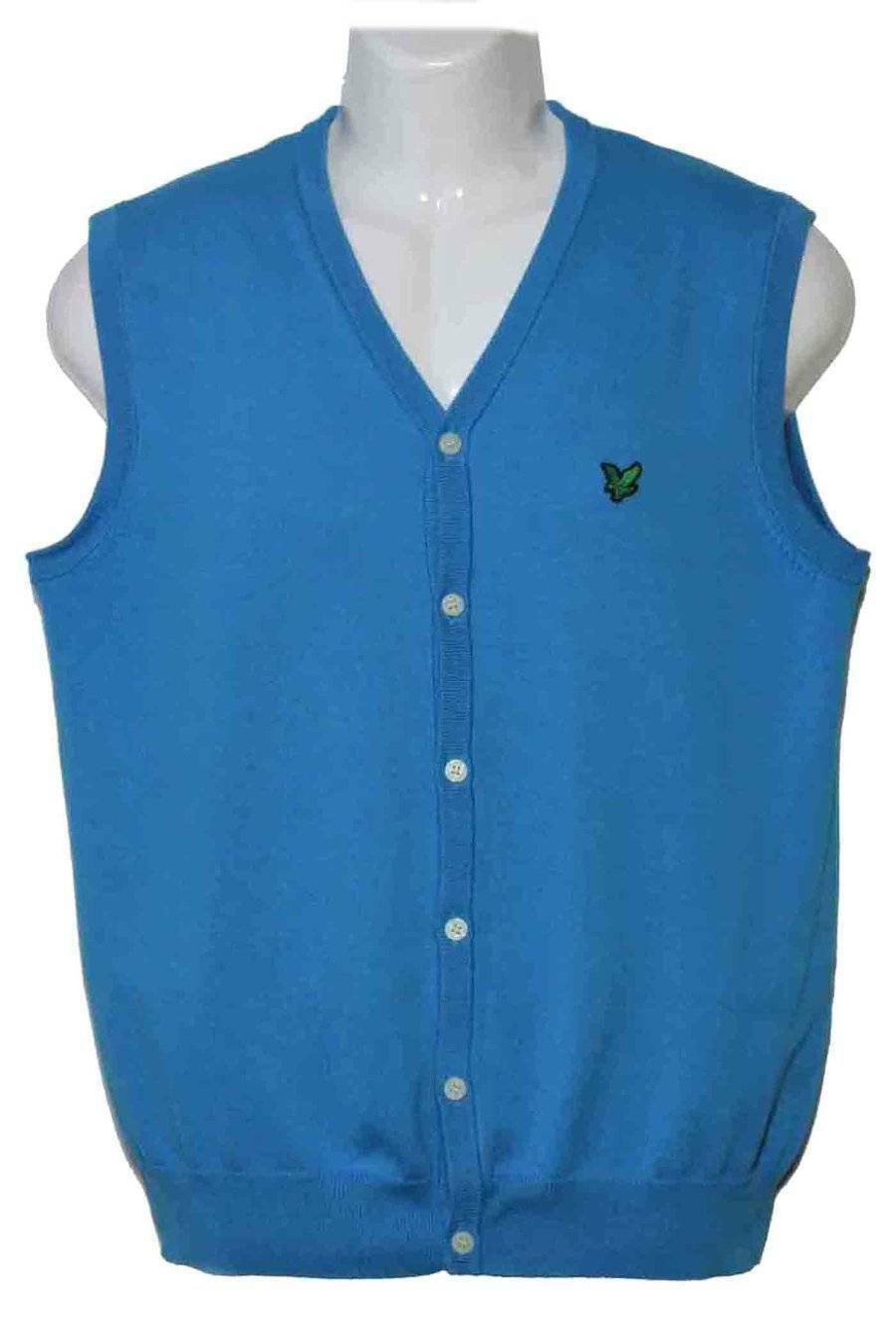 Lyle & Scott of Scotland Cotton Sweater Vest Blue Turquoise Men's Size Slim Medium