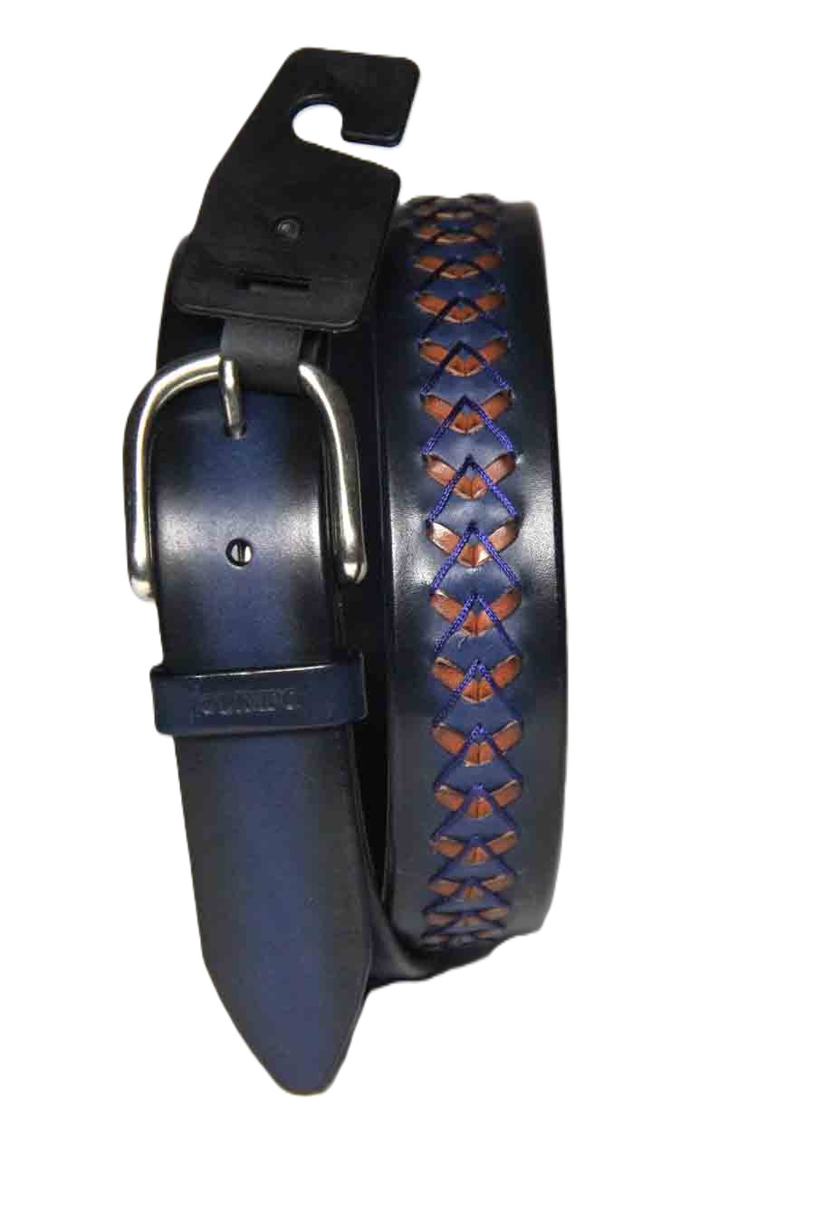 Olimpo Spain Braided Leather Belt Navy Blue Brown Men's Size 38
