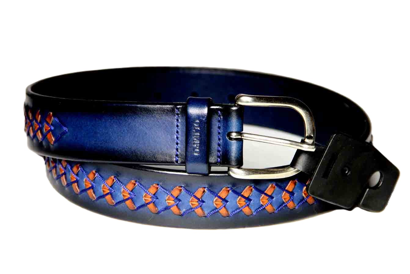 Olimpo Spain Braided Leather Belt Navy Blue Brown Men's Size 38