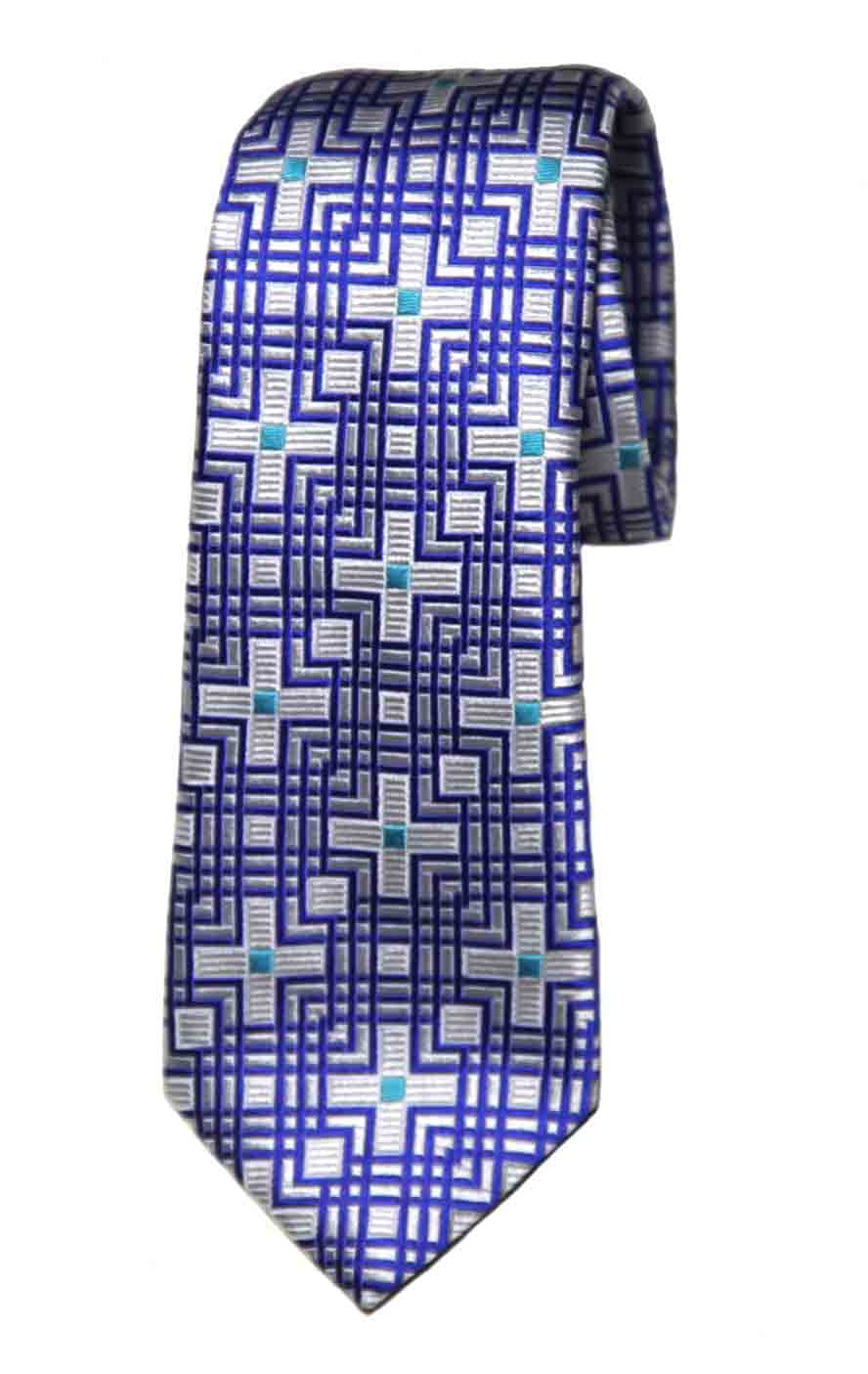 Penrose English Silk Tie Navy Blue Teal White Geometric Charing B Men's