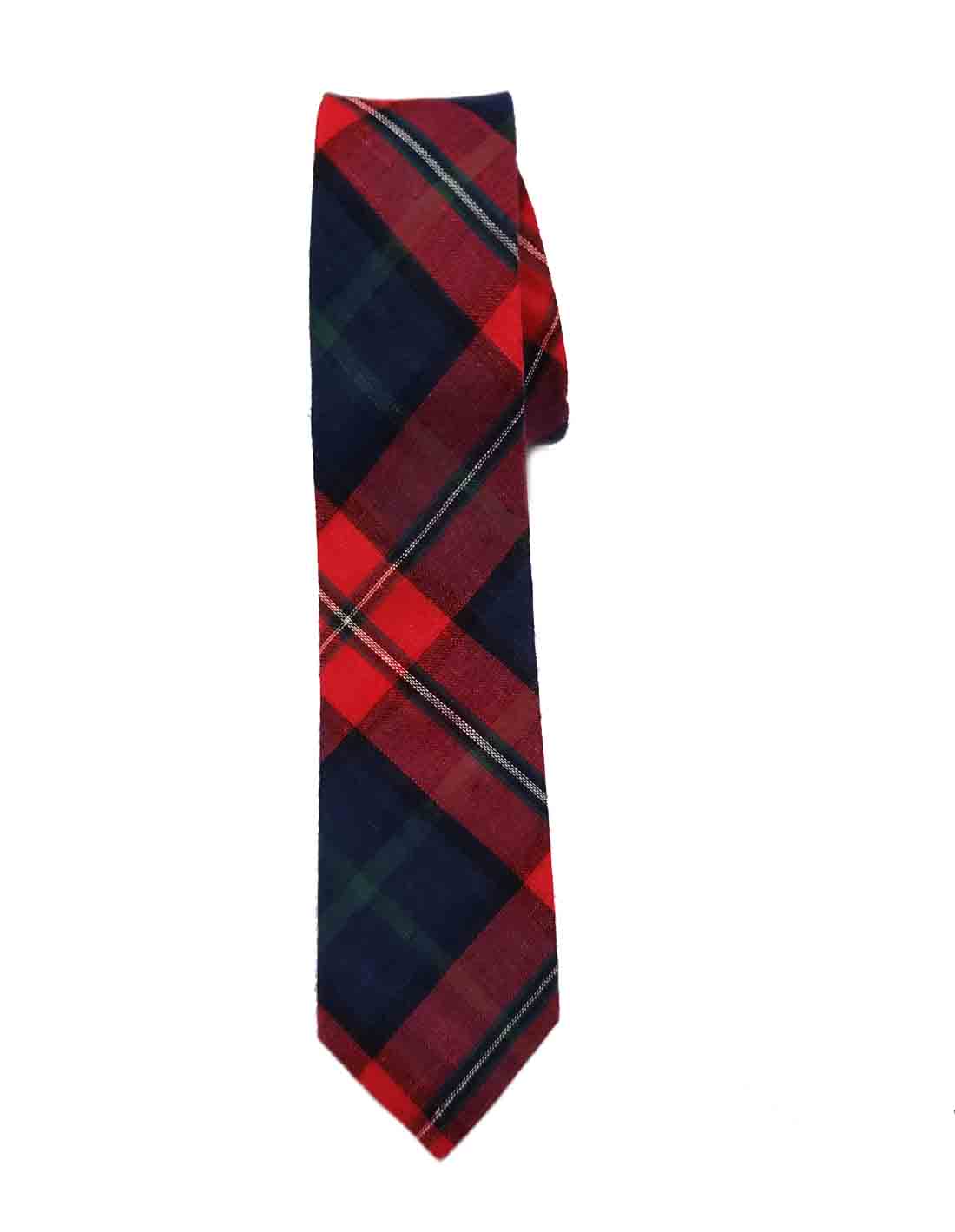 Skinny Tartan Plaid Tie Cotton Red Green Blue Black Men's