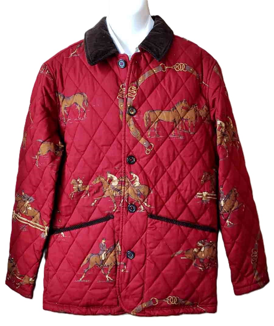 Polo RALPH LAUREN Equestrian Barn Jacket Coat Quilted Red Brown Men's Size Small