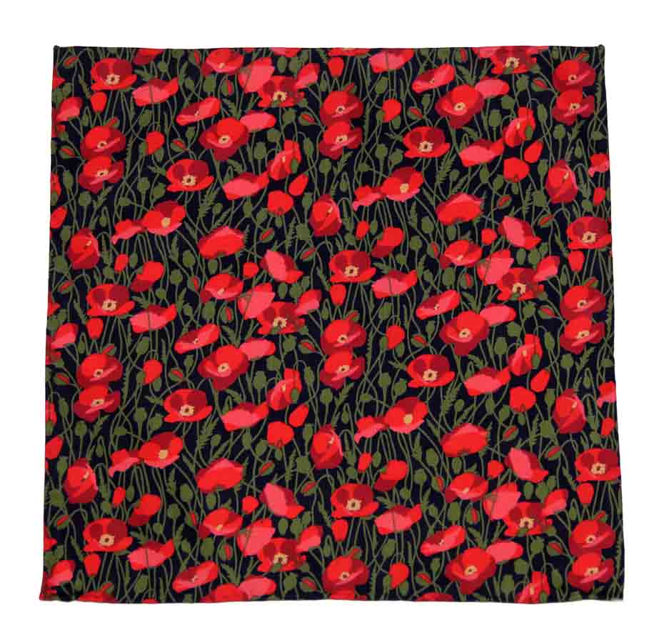 Gascoigne Hand Stitched Pocket Square Cotton Poplin Poppies on Navy Floral Men's