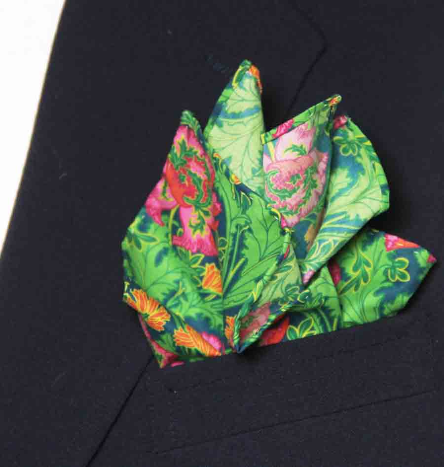 Hand Stitched Tana Lawn Italian Cotton Fabric Pocket Square Poppy Flair Floral Men's Hand Stitched Tana Lawn Italian Cotton Fabric Pocket Square Poppy Flair Floral Men's