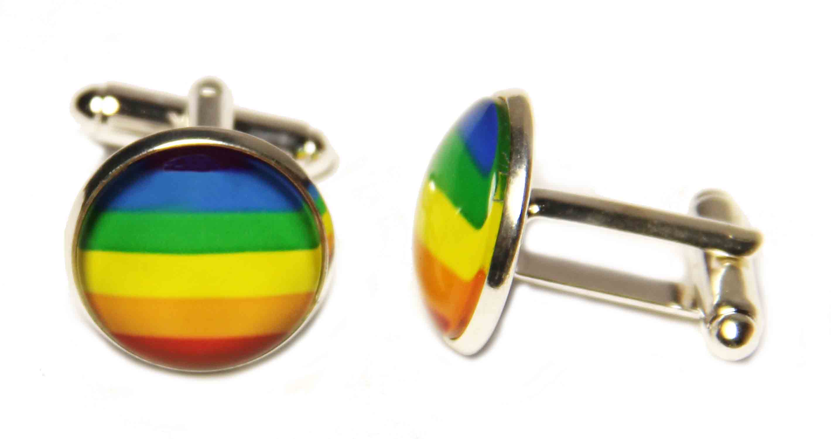 Rainbow Flag Cufflinks Silver Metal Alloy LGBT Gay Pride Men's