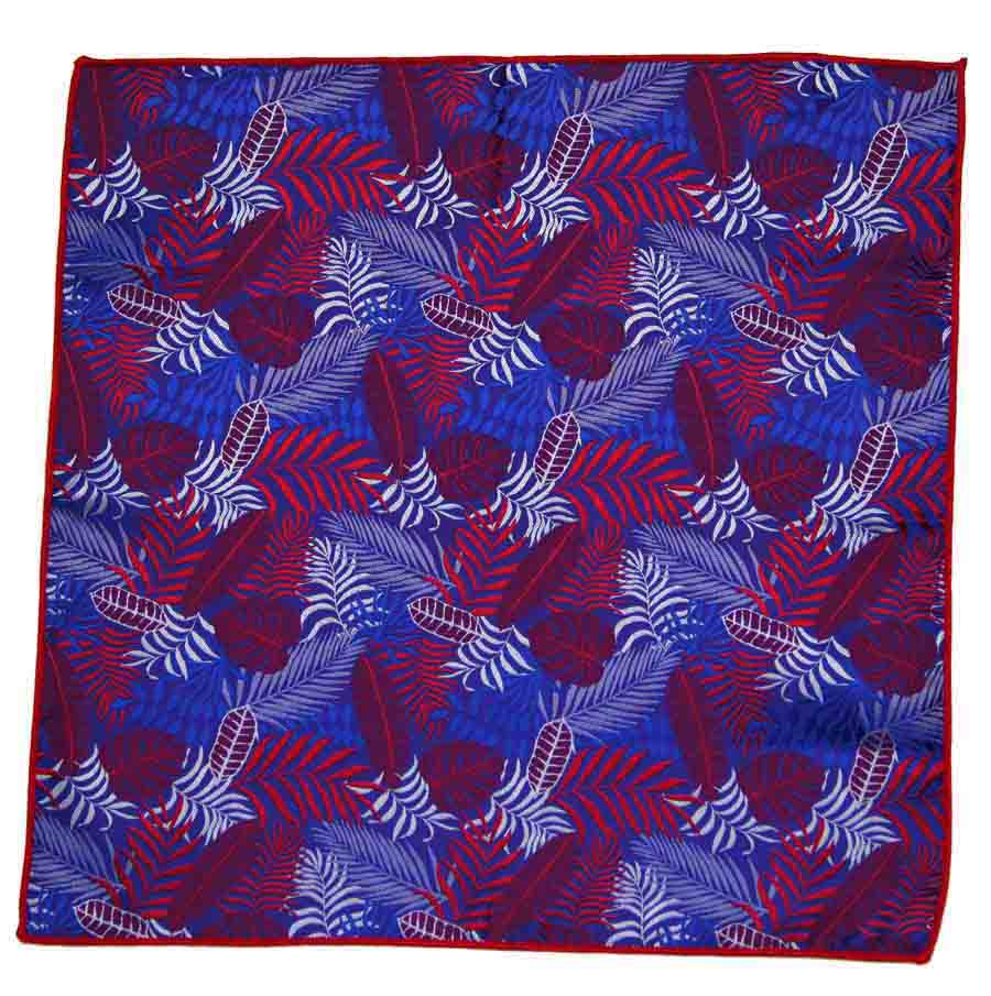 SW for Gascoigne Silk Jacquard Pocket Square Red Blue White Gray Palm Fronds Pattern Men's