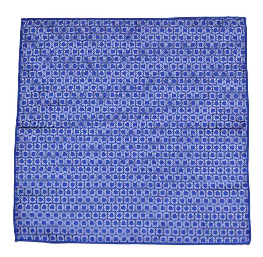 SW for Gascoigne Silk Jacquard Pocket Square Blue White Fancy Geometric Men's