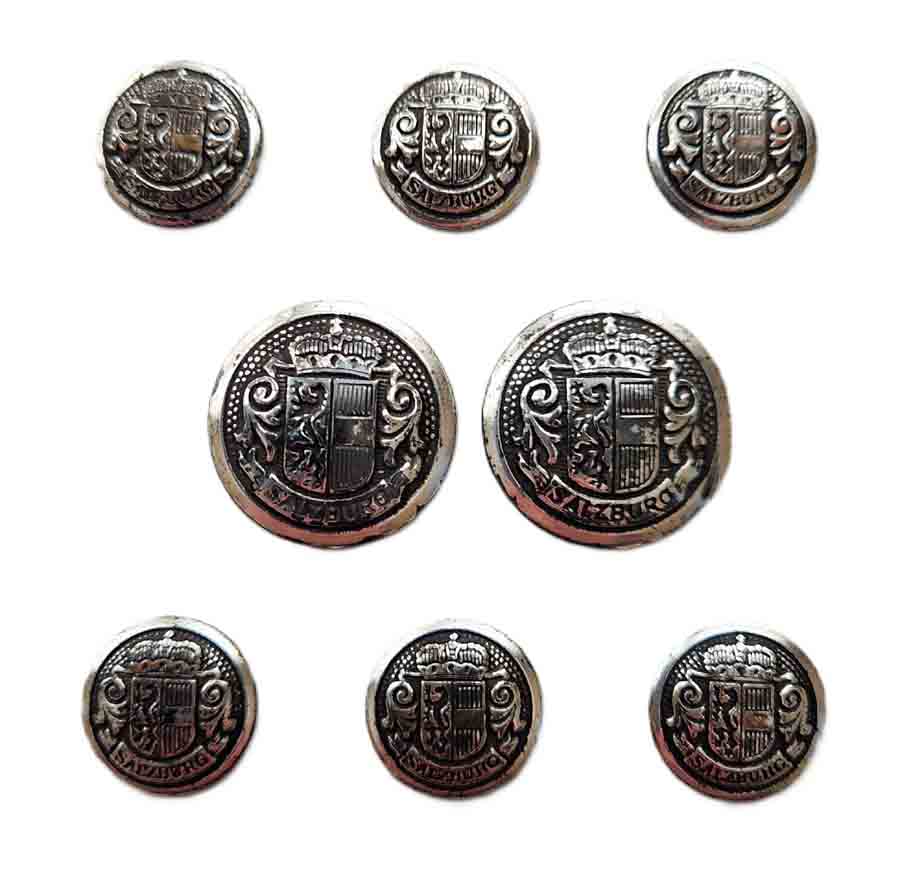 Vintage Savile Row Semidome Blazer Buttons Set Silver Gray Salzburg Crest P1G Men's