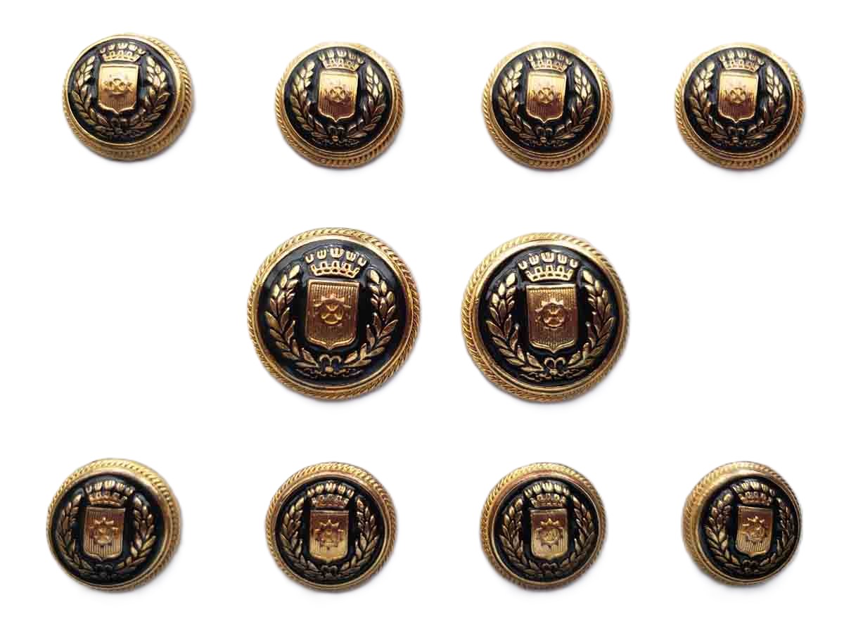 Vintage Samuelsohn Semidome Blazer Buttons Set Gold Brass Black Enamel Crown Shield Laurel C8J Men's