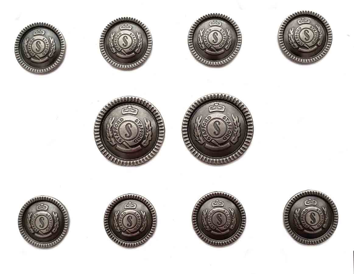 Vintage Stafford Blazer Buttons Set Gray Metal Crown S Monogram A8H Men's