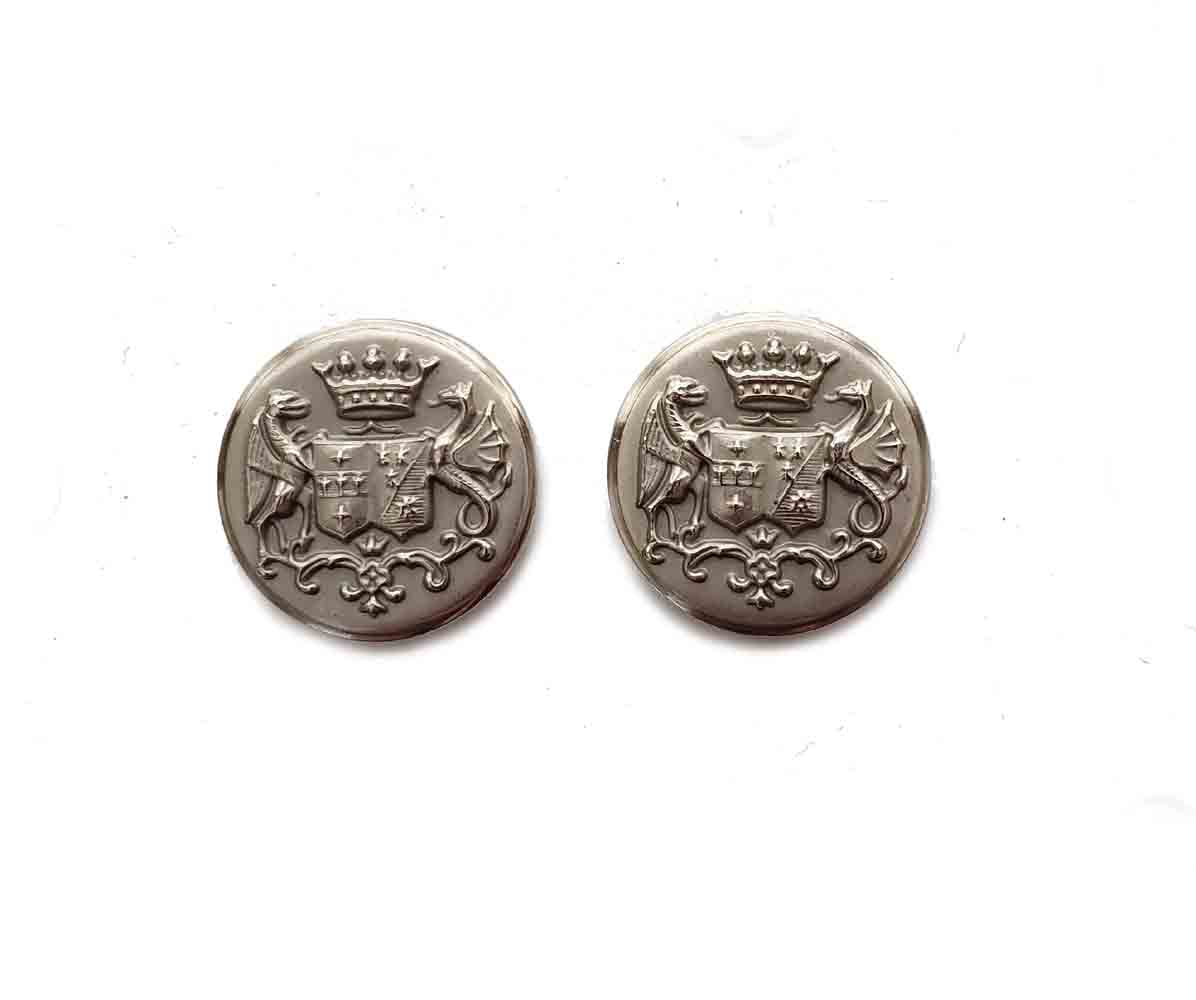 Two Vintage Stanley Blacker Blazer Buttons Silver Gray Crown Griffins Shield Metal Men's X42