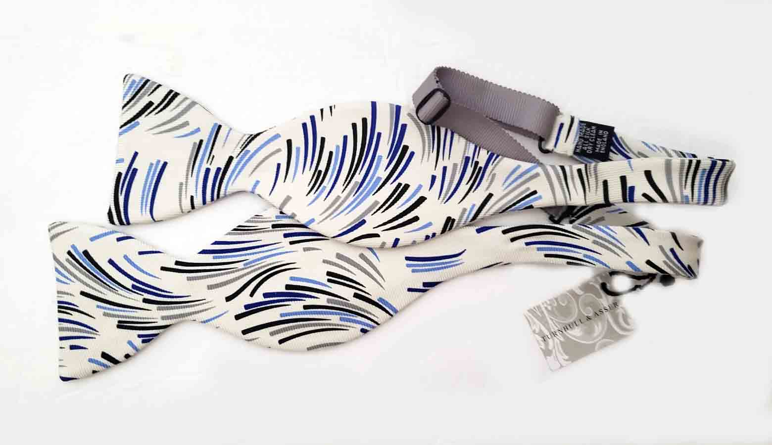 Turnbull & Asser English SIlk Foulard Bow Tie White Gray Blue Men's