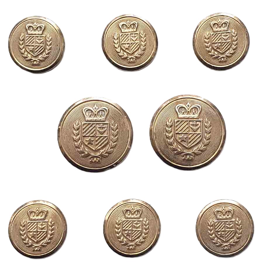 Vintage Waterbury Gold Brass Blazer Buttons Set Crown Shield Laurel S8B Men's