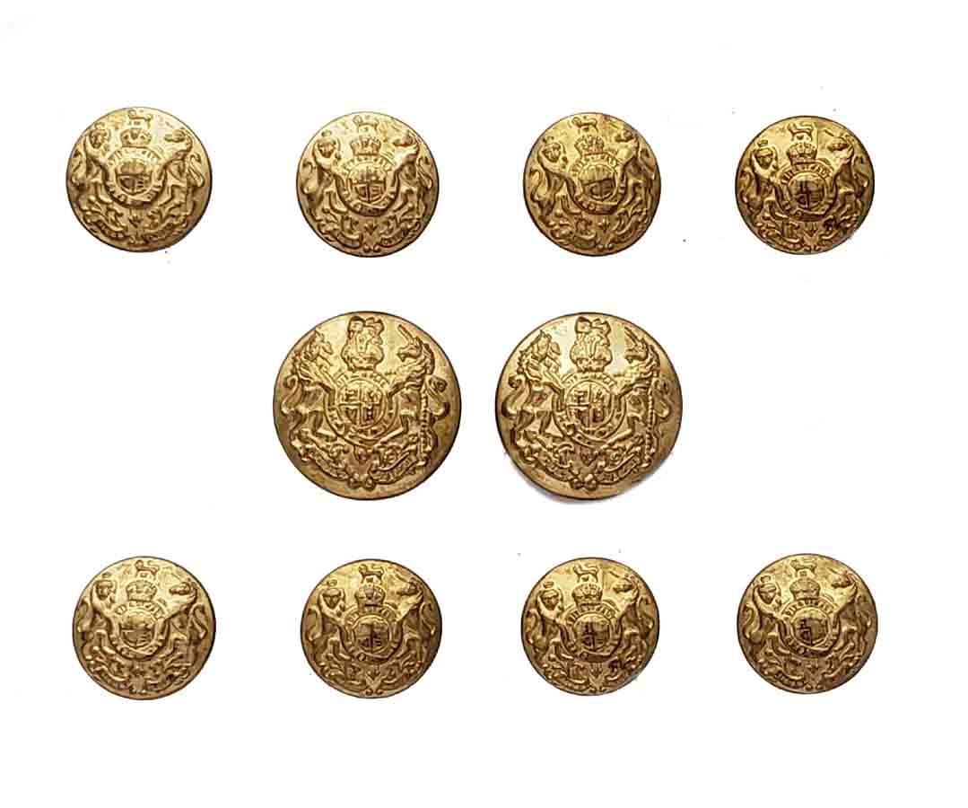 Vintage Waterbury Blazer Buttons Set Semi-Dome Gold Brass Lion Unicorn Shield Men's D9V