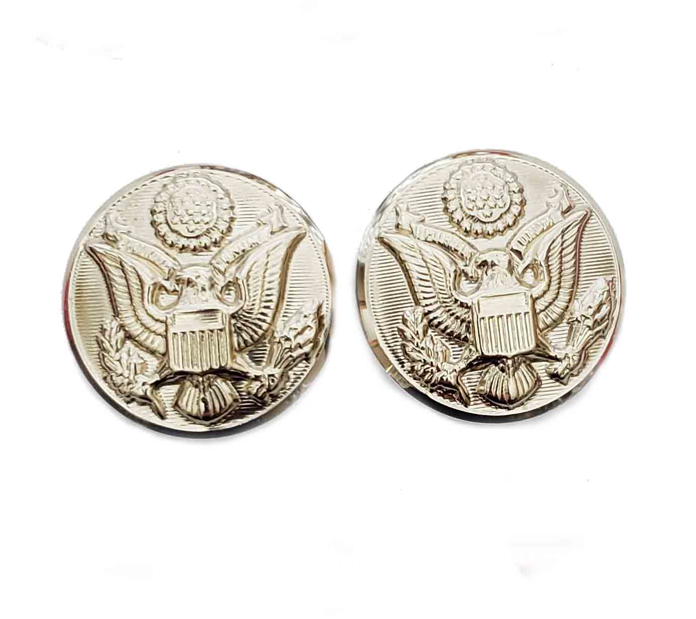 Two Waterbury Military Style Eagle Emblem Gold Brass Military Style Blazer Buttons Shank Men's