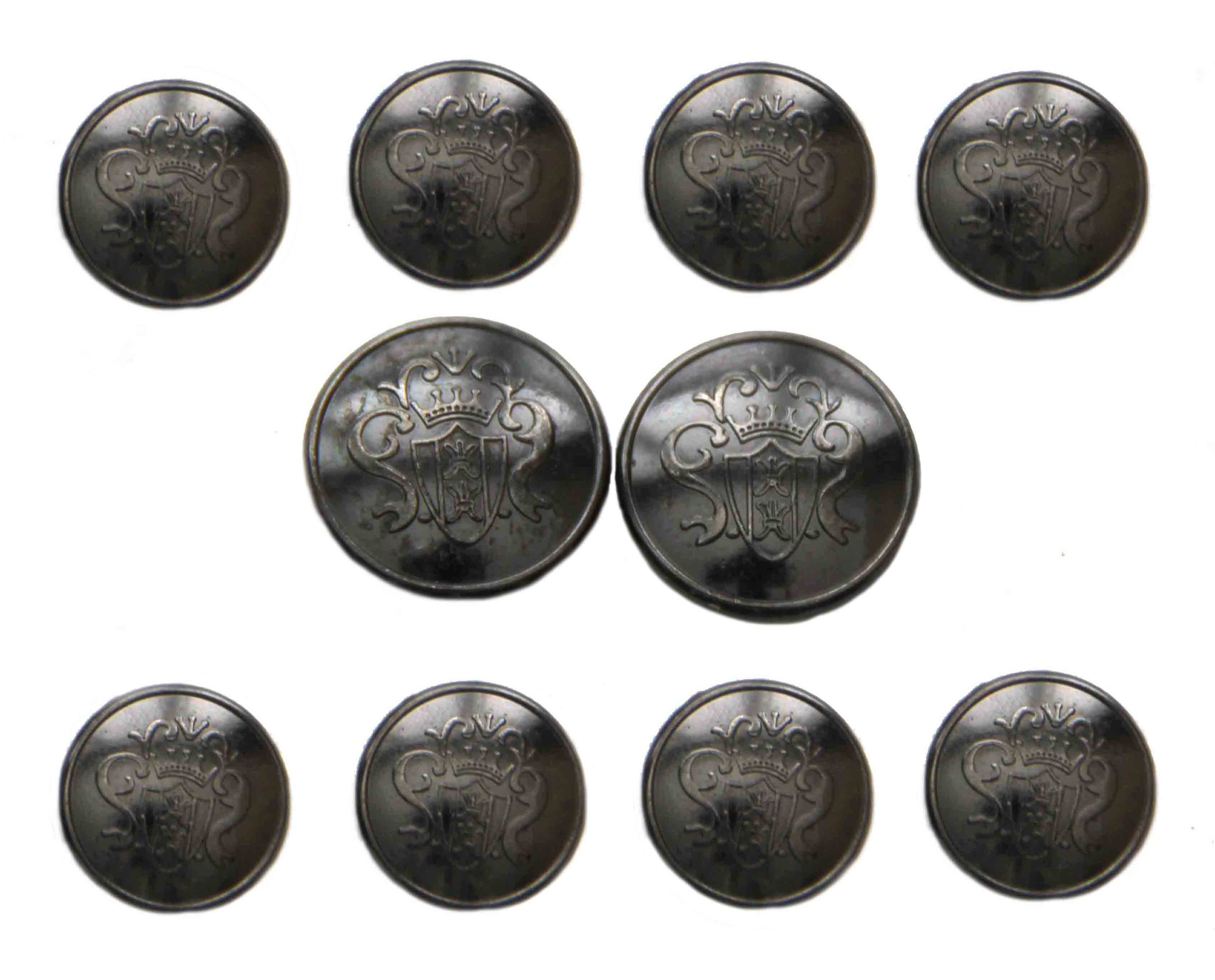 Zara Dome Blazer Buttons Set Gray Crown Shield Metal Shank Men's
