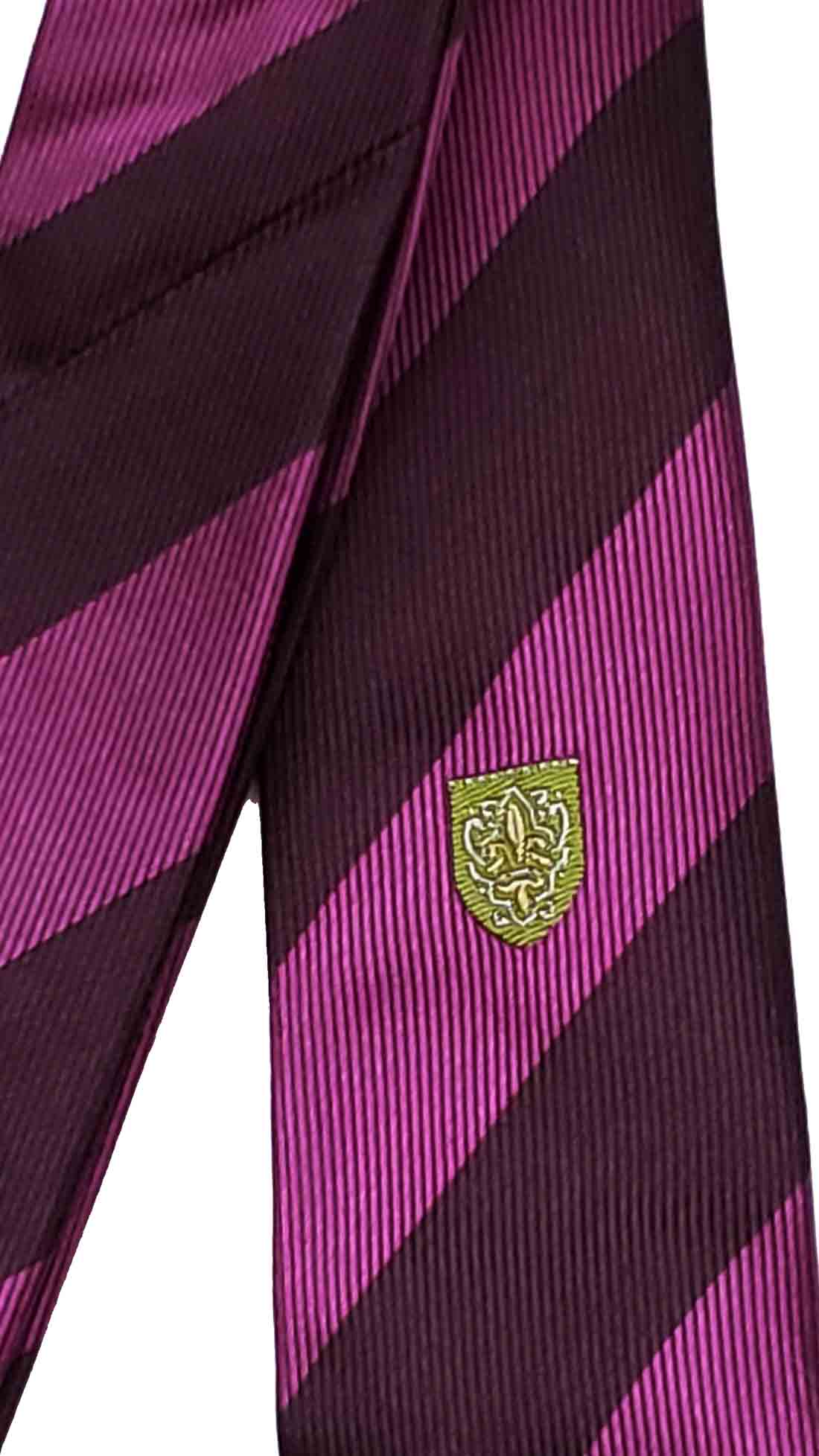 Zara Silk Tie Purple Brown Striped Green Gold Shield Emblem Men's Skinny